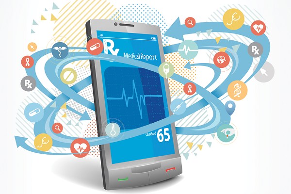 圖1 : 移動醫療技術讓病人不必受限於定點照護設施,可自行在家監測慢性病,以及療程結束後或術後的恢復進度。(資料來源:journal.ahima.org)