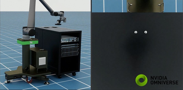 圖二 : 達明機器人攜手NVIDIA展示AI協作機器人與數位孿生智慧檢測方案。(source:達明)