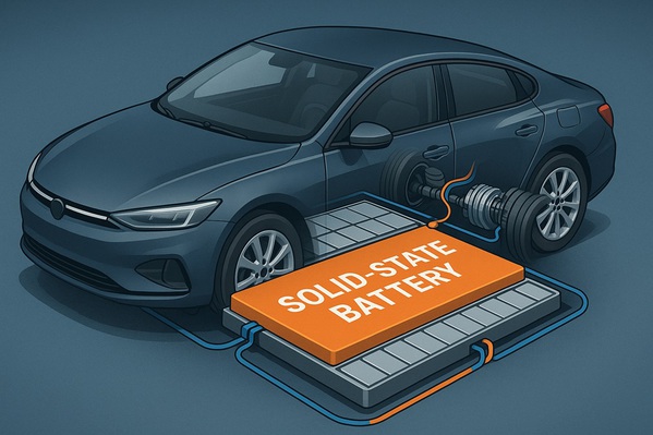 圖一 :   固態(tài)電池以其高能量密度、安全性與長(zhǎng)壽命特性，被視為電動(dòng)車普及的臨界突破點(diǎn)。