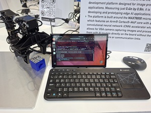 圖一是專為影像處理應用打造的 MAX78000CAM02 邊緣 AI 開發平臺,圖二是以 NVIDIA Orin AGX 模組為核心,結合ADI的GMSL2 技術的RQX-59G 機器人控制器。(攝影:陳復霞)